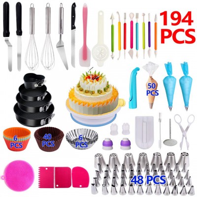 2019 194 PCS Complete Baking Set with 4 Packs Springform Pan Sets and 6 Muffin Cup Molds cake Decorating Kits